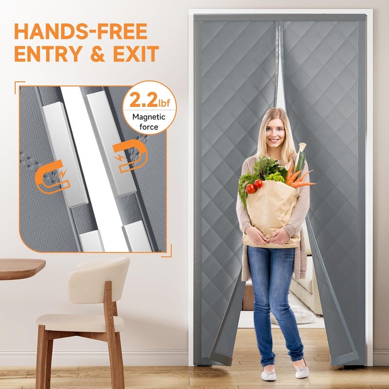 Esteh Magnetic Thermal Insulated Door Curtain for Winter Fits Door Size 36" x 96", Temporary Thermal Door Cover for Cold with Thickened Cotton, Window Insulation Kit for Sliding Glass Doorways - Gray - Image 3